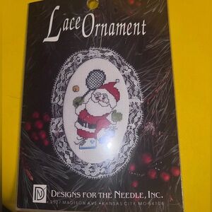 KIT Lace-Trimmed Holiday Tennis Santa Ornament CROSS STITCH Vintage DIY CRAFT